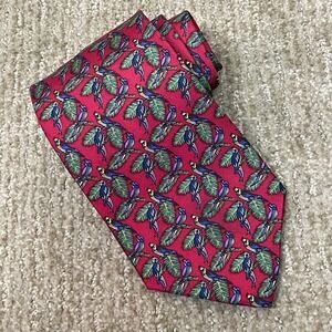 Liberty of London Red Parakeet Necktie‎ – 100% Silk USA Old Money Quiet Luxury